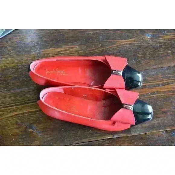 Jacqueline‎ Ferrar Red Leather Women's 5M FlatShoes Bow Squared Toe Mid Century - Picture 2 of 5